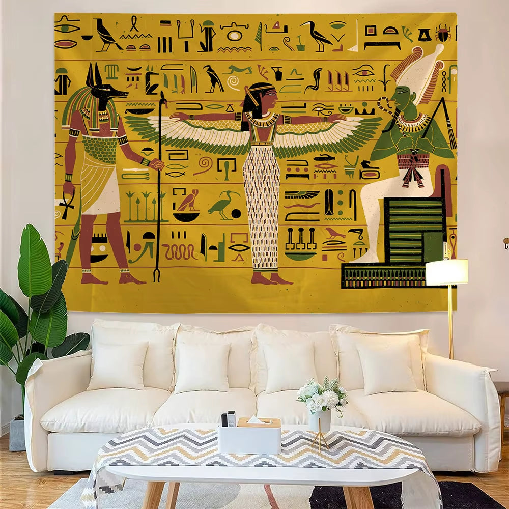 Egyptian Painting Tapestry Nefertalis Tomb Thebes Wall Hanging Gods of Ancient Egypt Mural for Bedroom Living Room Dorm Decor
