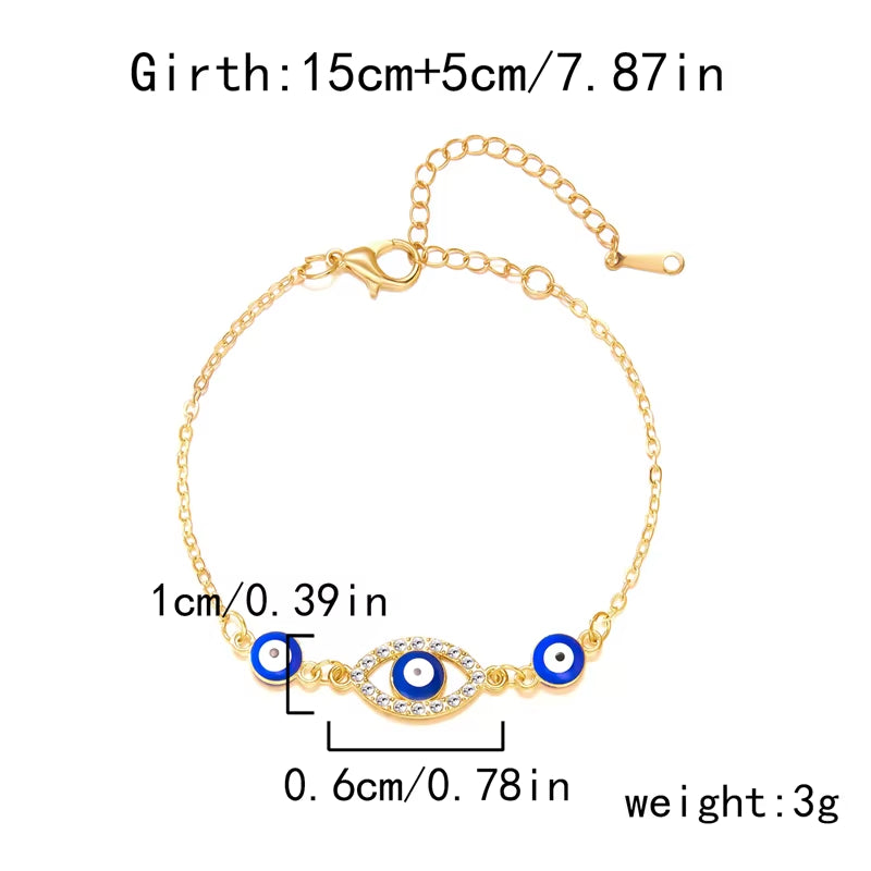 New Fashion Turkish Blue Evil Eye Bracelet for Women Simple Adjustable Lucky Chain Zircon Eye Bracelet Jewelry Birthday Gifts