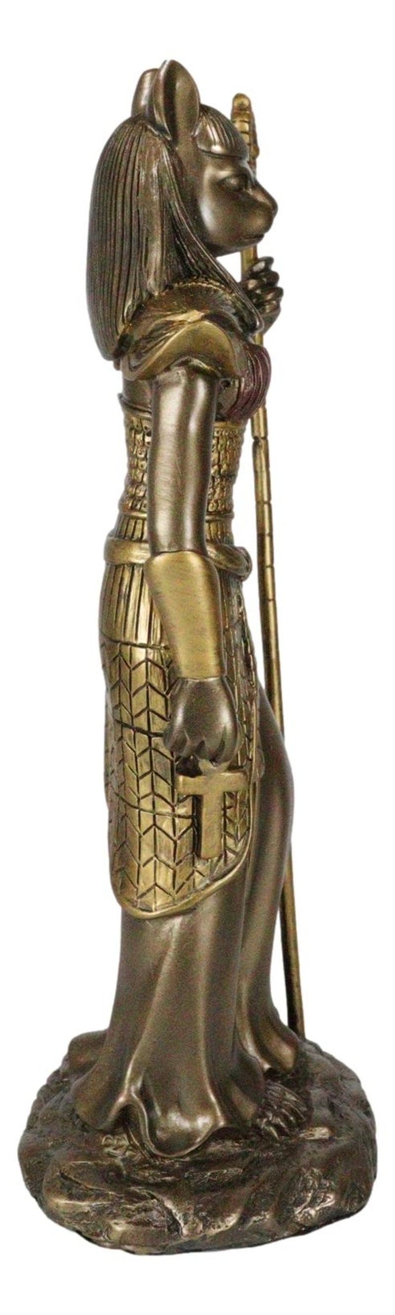 Egyptian Goddess Bastet Cat with Spear Statue 11"H Ubasti Goddess of Protection
