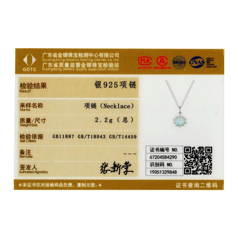 925 Sterling Silver White Opal Sun Pendant Necklace Apollo Chain Necklaces for Women Birthday Gift Jewelry