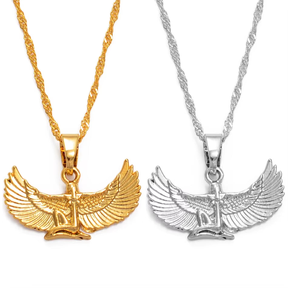 Fab Egyptian Goddess Necklace Silver Color/Gold Color Wing Chains Ankh Bib Wicca Pagan Jewelry Egypt Religion #220206