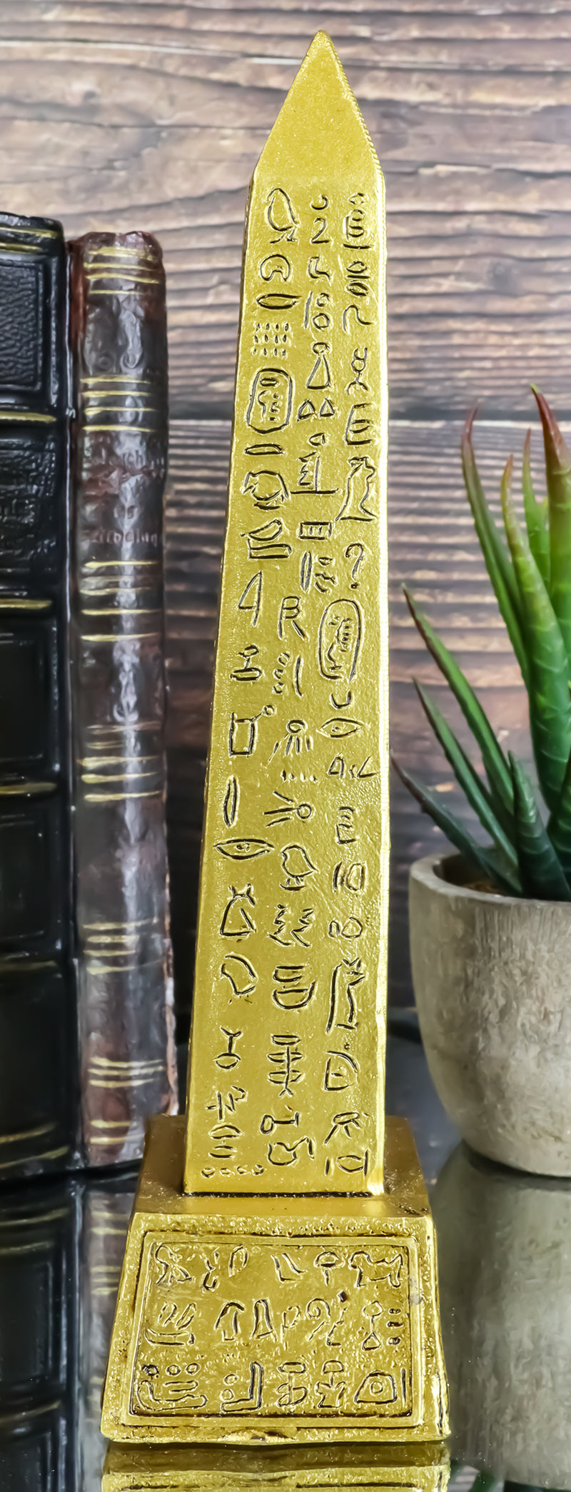 Gods of Egypt Temple of Ra Gold Colored Luxor Obelisk with Hieroglyphs Statue