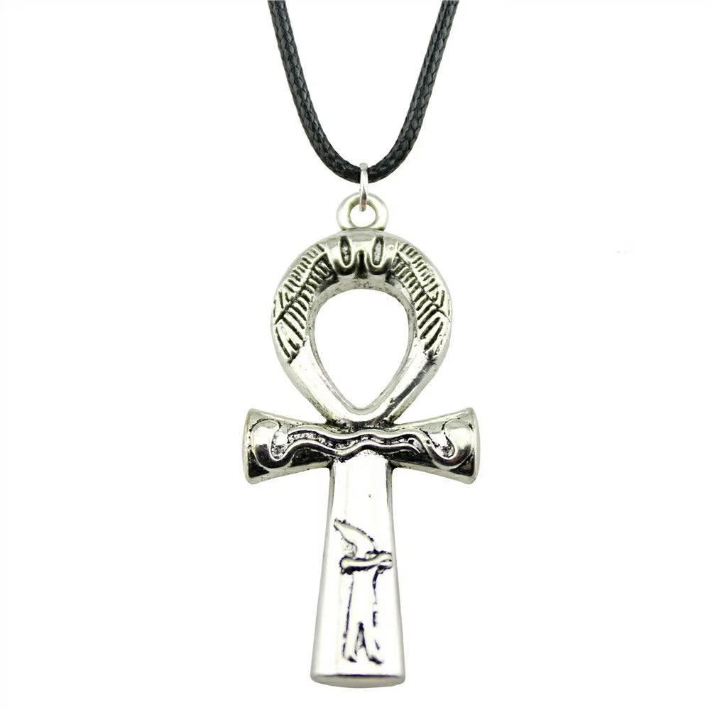 Egypt Ankh Cross Necklace Egypt Ankh Cross Wax Rope Chain Necklace Egypt Ankh Cross Pendant Black Leather Chain Necklace
