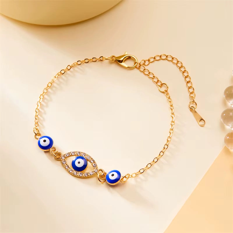 New Fashion Turkish Blue Evil Eye Bracelet for Women Simple Adjustable Lucky Chain Zircon Eye Bracelet Jewelry Birthday Gifts