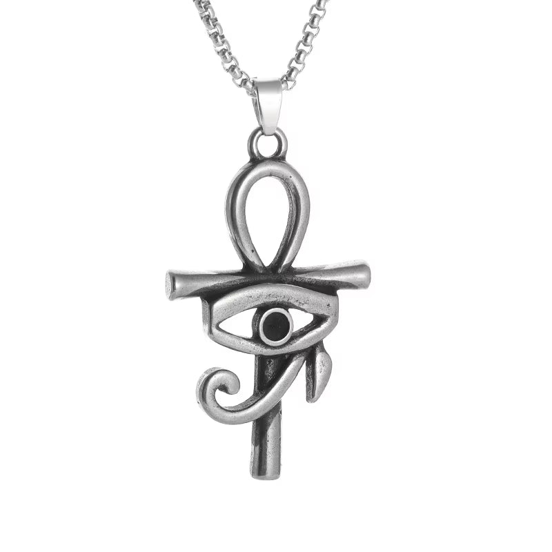 Stainless Steel Ancient Egyptian Ankh Cross Life Key Totem Necklace Men and Women Lucky Amulet Jewelry