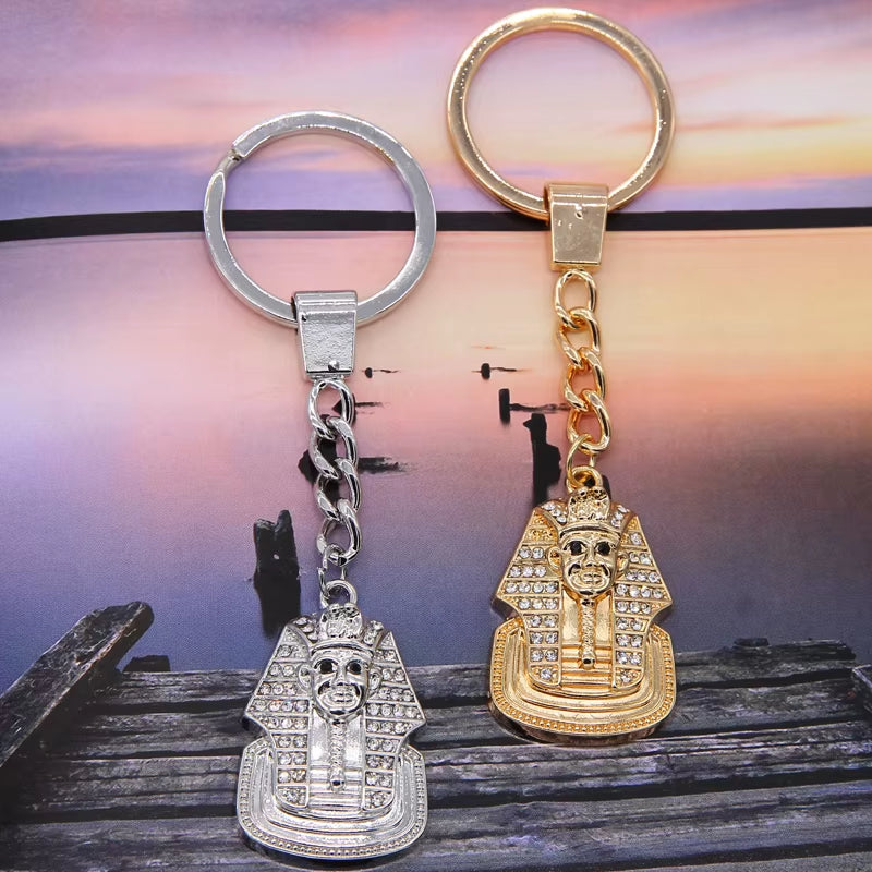 Egypt Pharaoh Sphinx Pendant Keychain Iced Out Bling Rhinestones Hip Hop Egyptian Key Chain Jewelry Wholesale