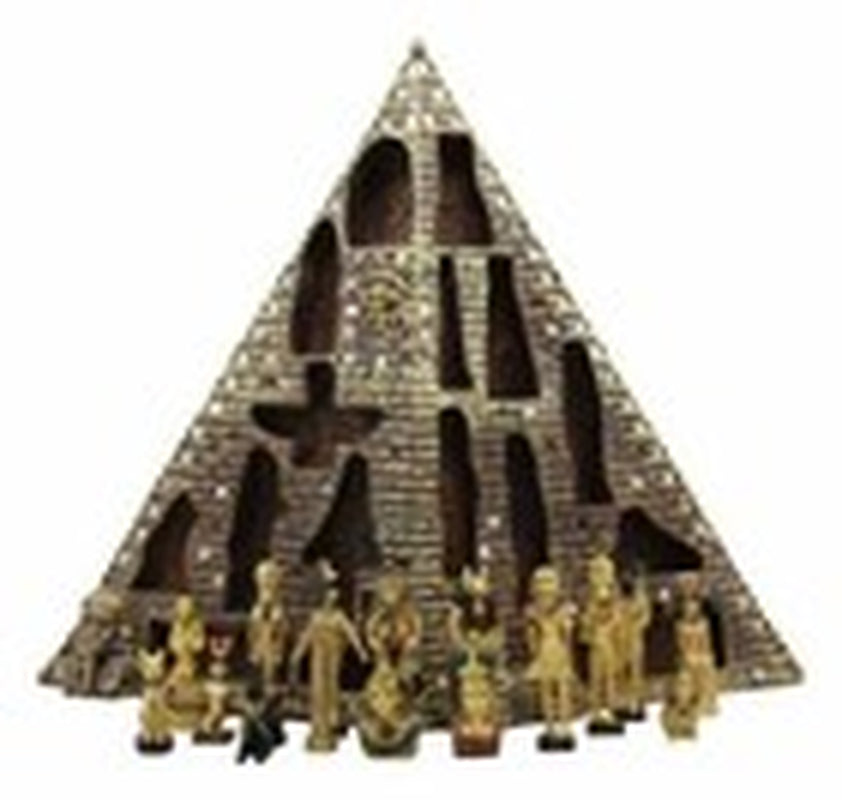 Egyptian Pyramid Statue with 16 Miniature Gods Anubis Osiris Isis Maat Bastet
