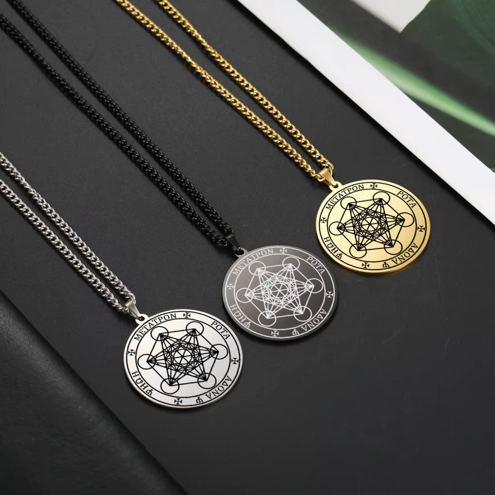 Archangel Metatron Seal Solomon Pendants Necklace for Men Stainless Steel Jewelry Religious Necklaces