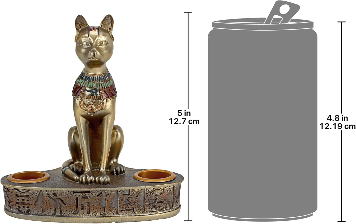 Altar of the Cat Diety Bastet Egyptian Candle Holder, 4 Inches Wide, 5 Inches Tall, Cast Stone Resin, Bronze Finish