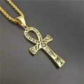Mystical Egyptian Ankh Cross Pendant Necklace for Men Gold Color Stainless Steel Egypt Hieroglyphs Charms Jewelry