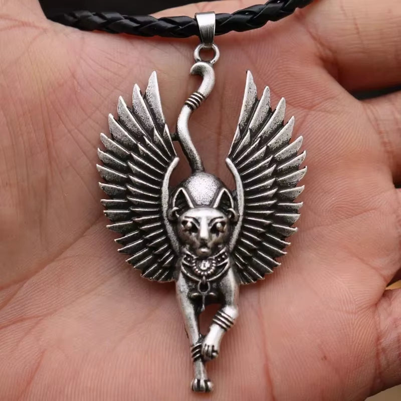 Ancient Egypt Bastet Statue Pendant Necklace Egyptian Sphinx WICCA Pagan Cat Necklaces Women Amulet Jewelry Unisex
