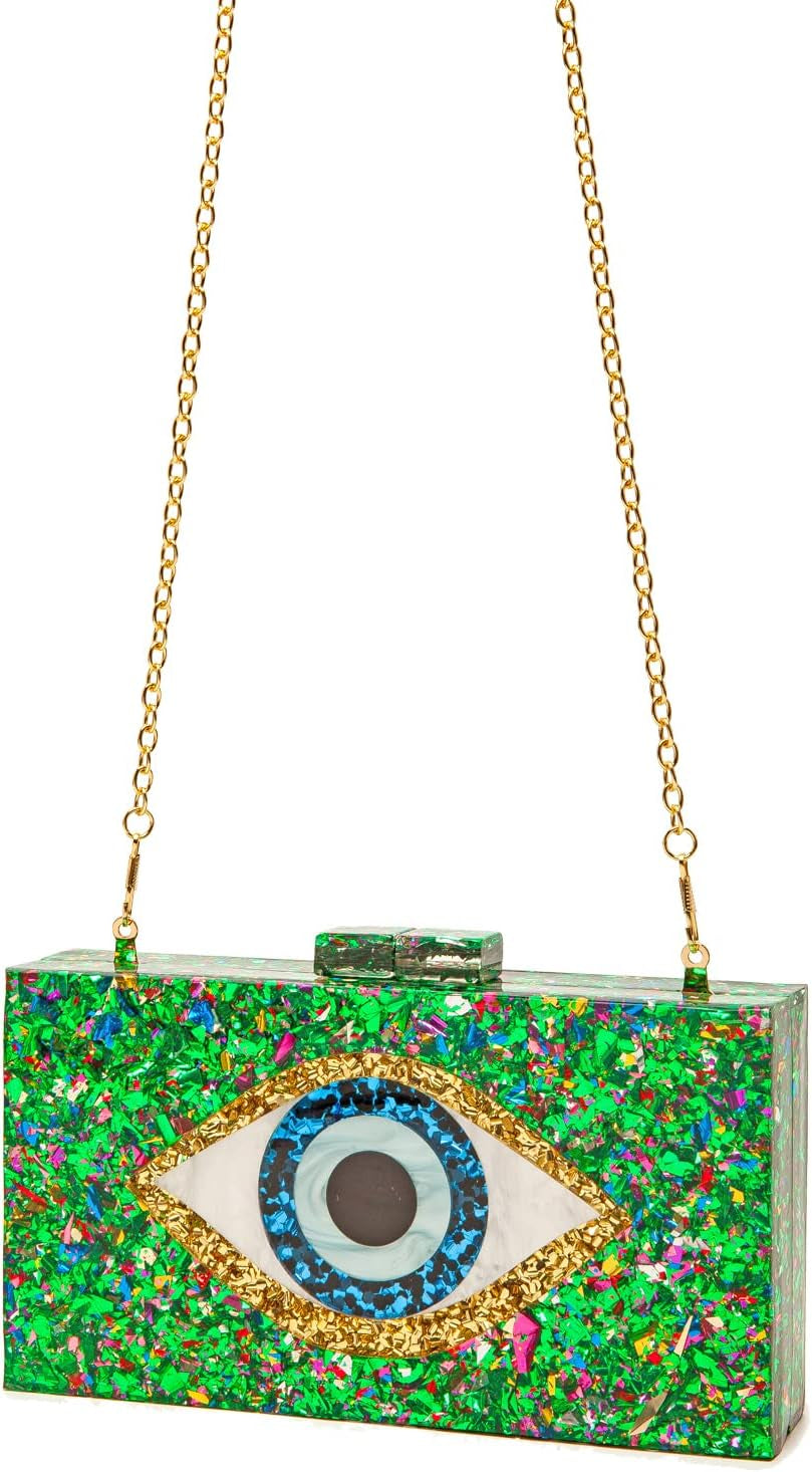 Clutch Purses for Women-Evil Eye Acrylic Clutch Glitter Purse Evening Bag Chain Shoulder Crossbody Handbags