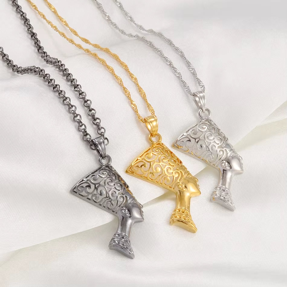Ancient Egyptian Queen Pendant Necklaces Women Ancient Egypt Nefertiti Head Wholesale African Jewelry @191906