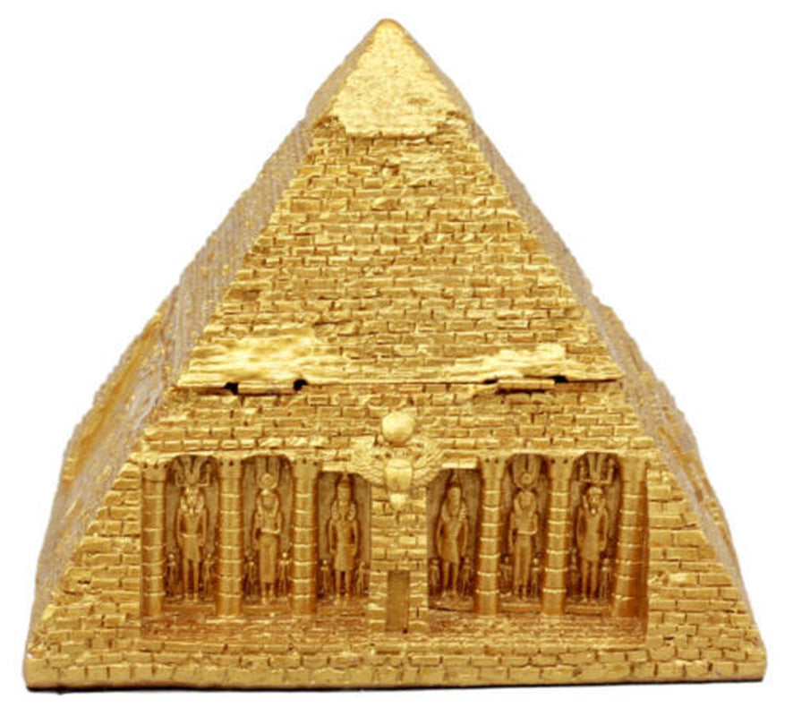 Ebros Golden Ancient Egyptian Gods Carved Pyramid Hinged Jewelry Box 7" Long