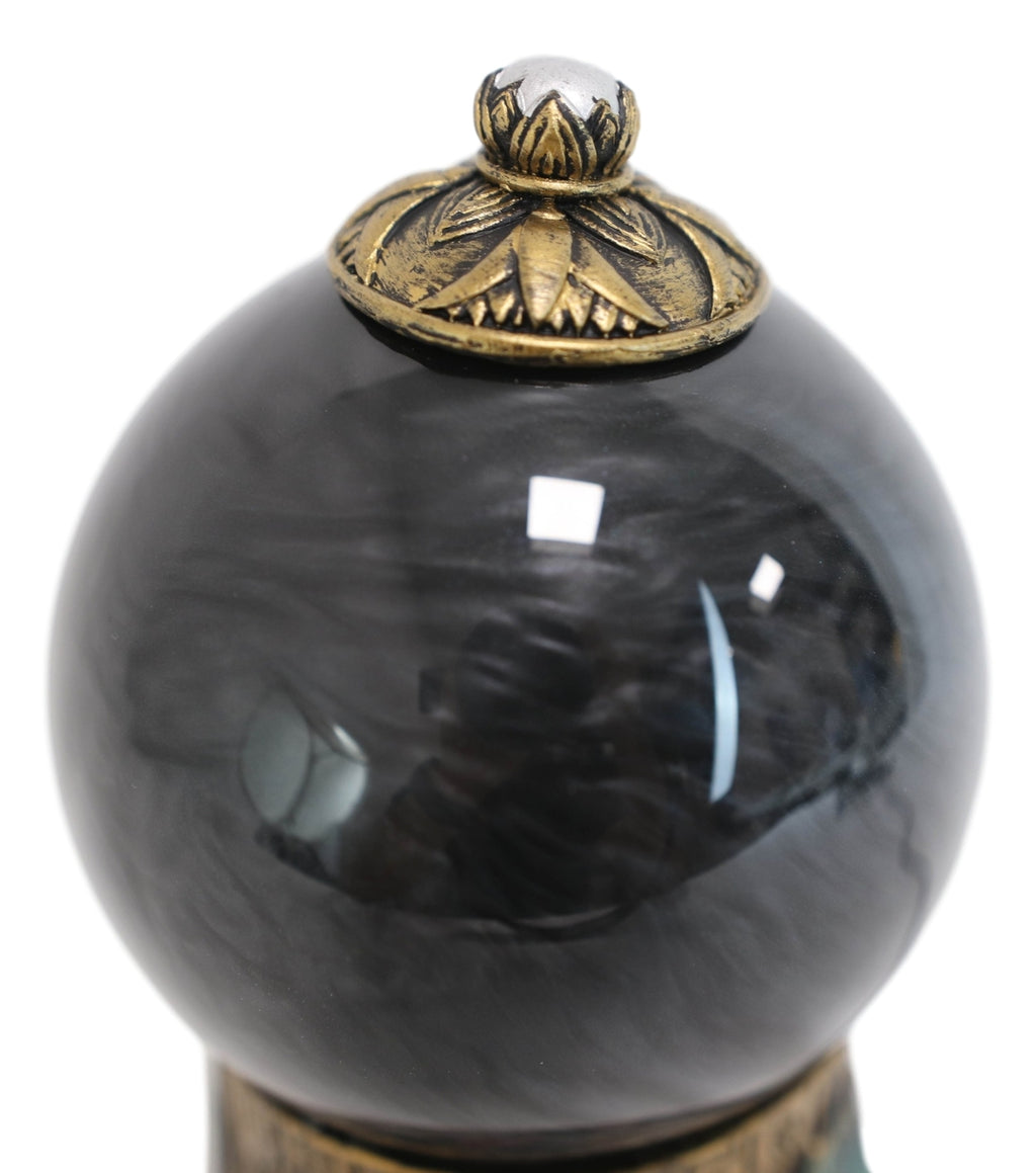 Egyptian Goddess Bastet & Scarab Hieroglyphic Black Sandstorm Gazing Ball Statue
