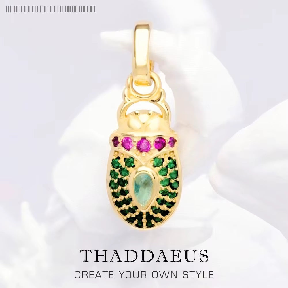 Pendant Gold Scarab Sun Beetle Brand New 925 Sterling Silver Vintage Jewelry Europe Bijoux Accessories Gift for Woman Girls