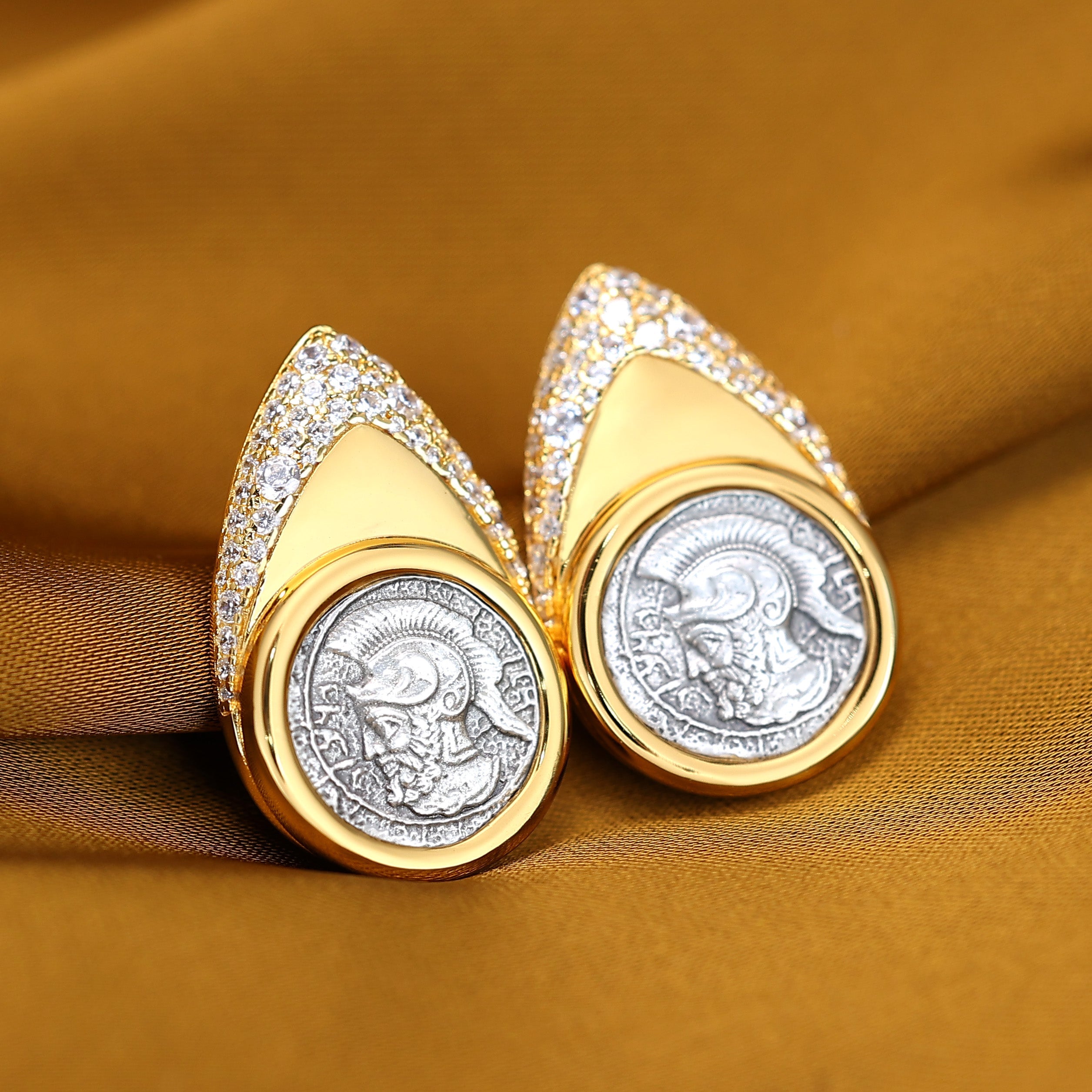 Micro-Setting Two-Sided Ancient Coin God of War Ares Earrings, Sterling Silver