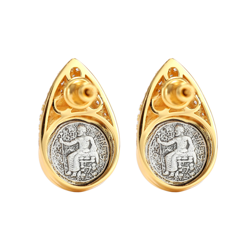 Micro-Setting Two-Sided Ancient Coin God of War Ares Earrings, Sterling Silver