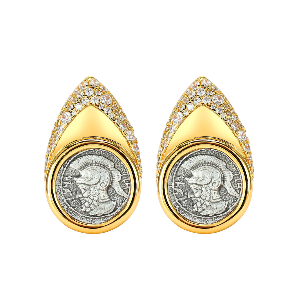 Micro-Setting Two-Sided Ancient Coin God of War Ares Earrings, Sterling Silver