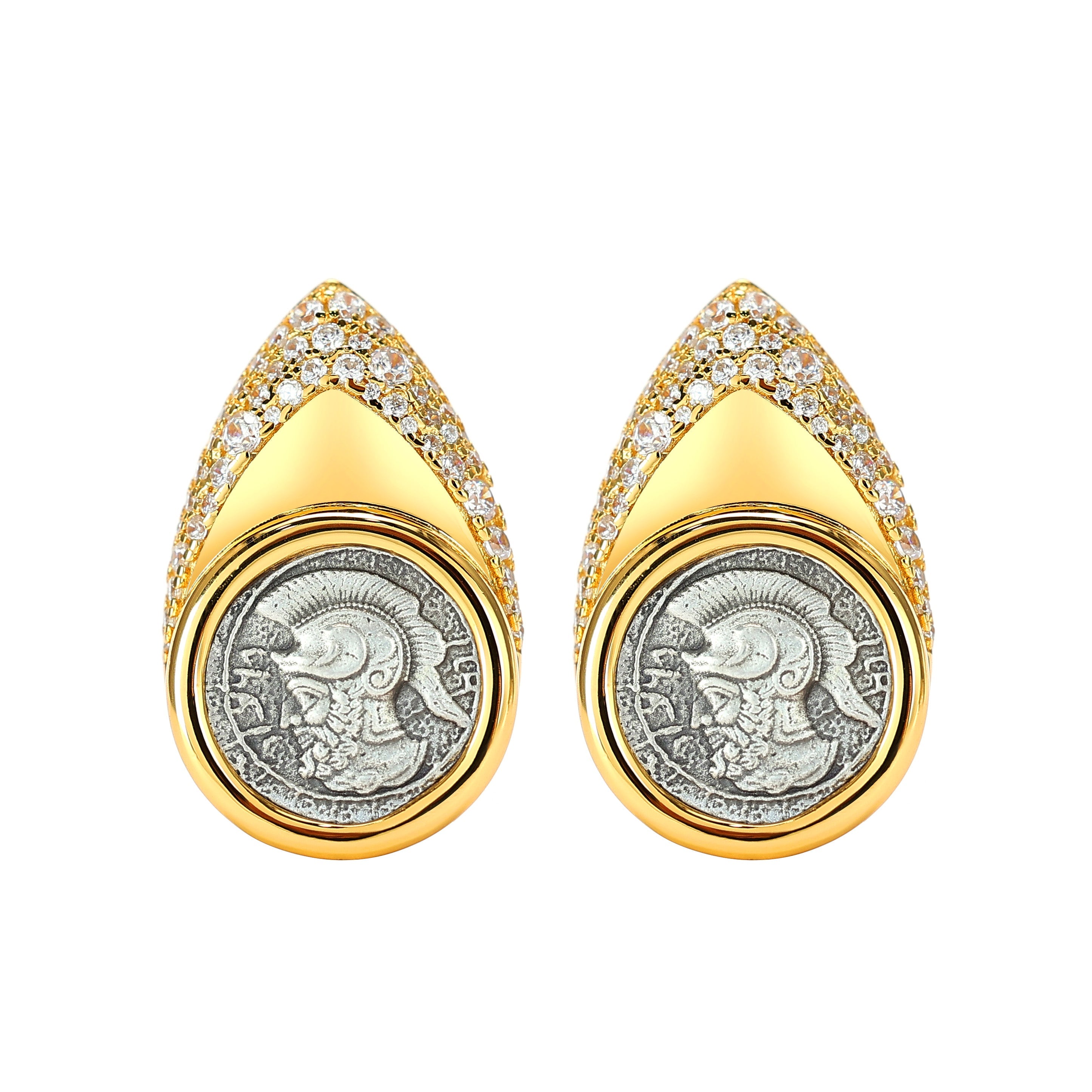 Micro-Setting Two-Sided Ancient Coin God of War Ares Earrings, Sterling Silver