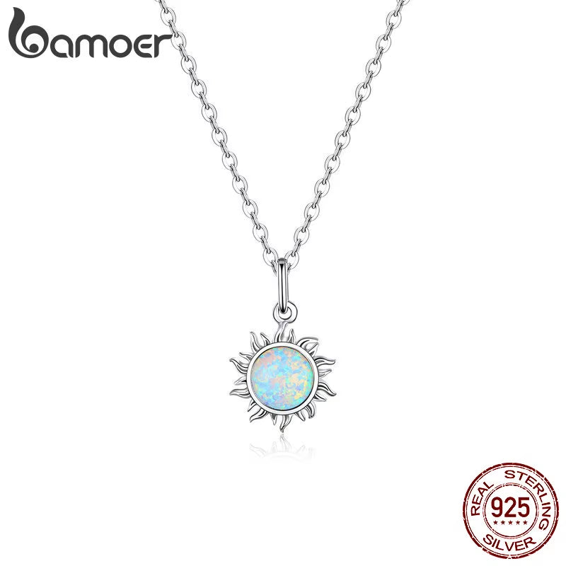 925 Sterling Silver White Opal Sun Pendant Necklace Apollo Chain Necklaces for Women Birthday Gift Jewelry
