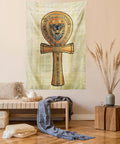Egyptian Print Tapestry, Papyrus Presenting the Key of Life Traditional Empire Egyptian, Wall Hanging for Bedroom Living Room Dorm Decor, 40" X 60", Cream Orange