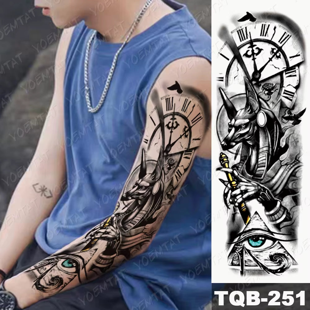 Large Full Arm Sleeve Waterproof Temporary Tattoo Sticker Anubis Ancient Egypt Greece Zeus Eye Fake Tatoo Body Art Men Women Leg
