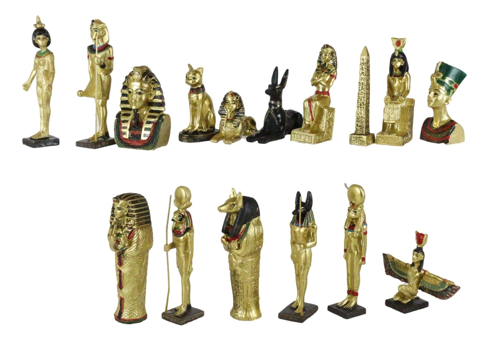 Miniature Egyptian Obelisk Gods Goddesses Pharaoh and Royalty Figurine Set of 16