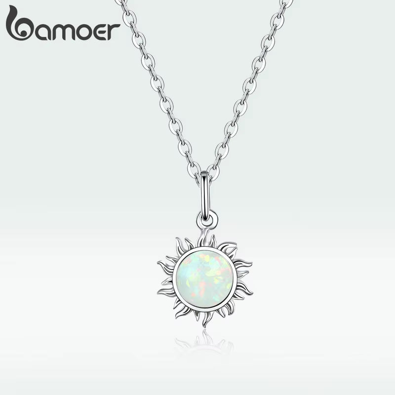 925 Sterling Silver White Opal Sun Pendant Necklace Apollo Chain Necklaces for Women Birthday Gift Jewelry