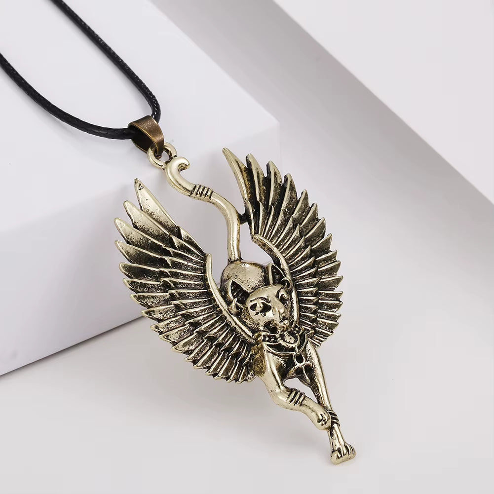Ancient Egypt Bastet Statue Pendant Necklace Egyptian Sphinx WICCA Pagan Cat Necklaces Women Amulet Jewelry Unisex