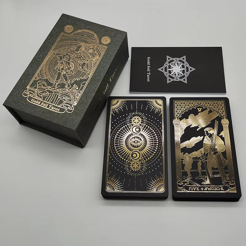 New Gold Tarot Cards Beautiful Waterproof Deck Mystery Board Game Colorful Divination Oracle with Gift Box