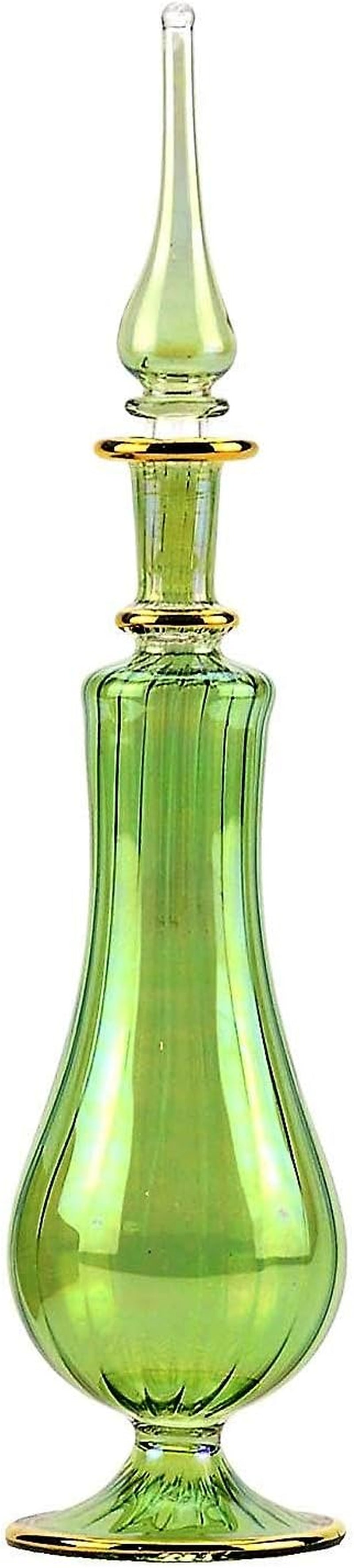 9 In. Egyptian Perfume Bottle Large Size. Handmade in Egypt for Your Perfume, Essential Oils, Egyptian Decoration or Party Table Centerpiece (Green)