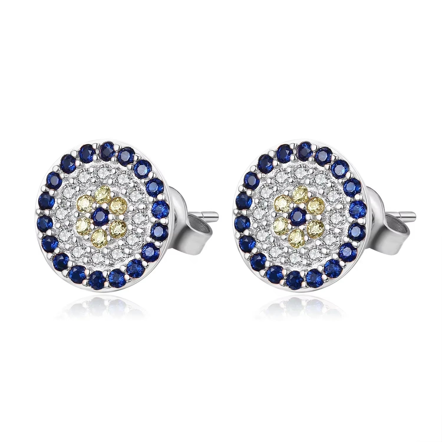 Genuine 925 Sterling Silver CZ Crystal Lucky Turkey Evil Eye Earrings for Women Yellow Rose Gold Jewelry KLTE009