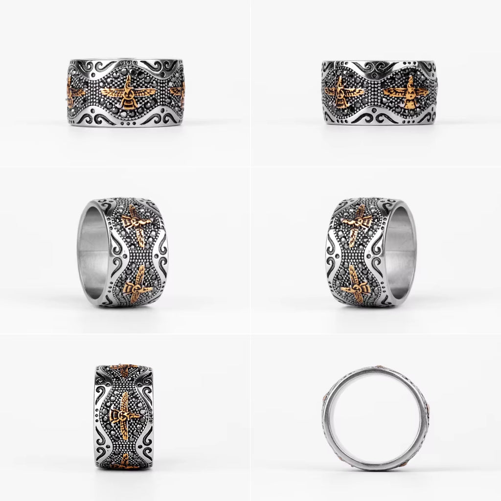 Ancient Historical Persia Zarathustra Stainless Steel Men Rings Luxury Punk Hiphop for Biker Jewelry Creativity Gift Wholesale