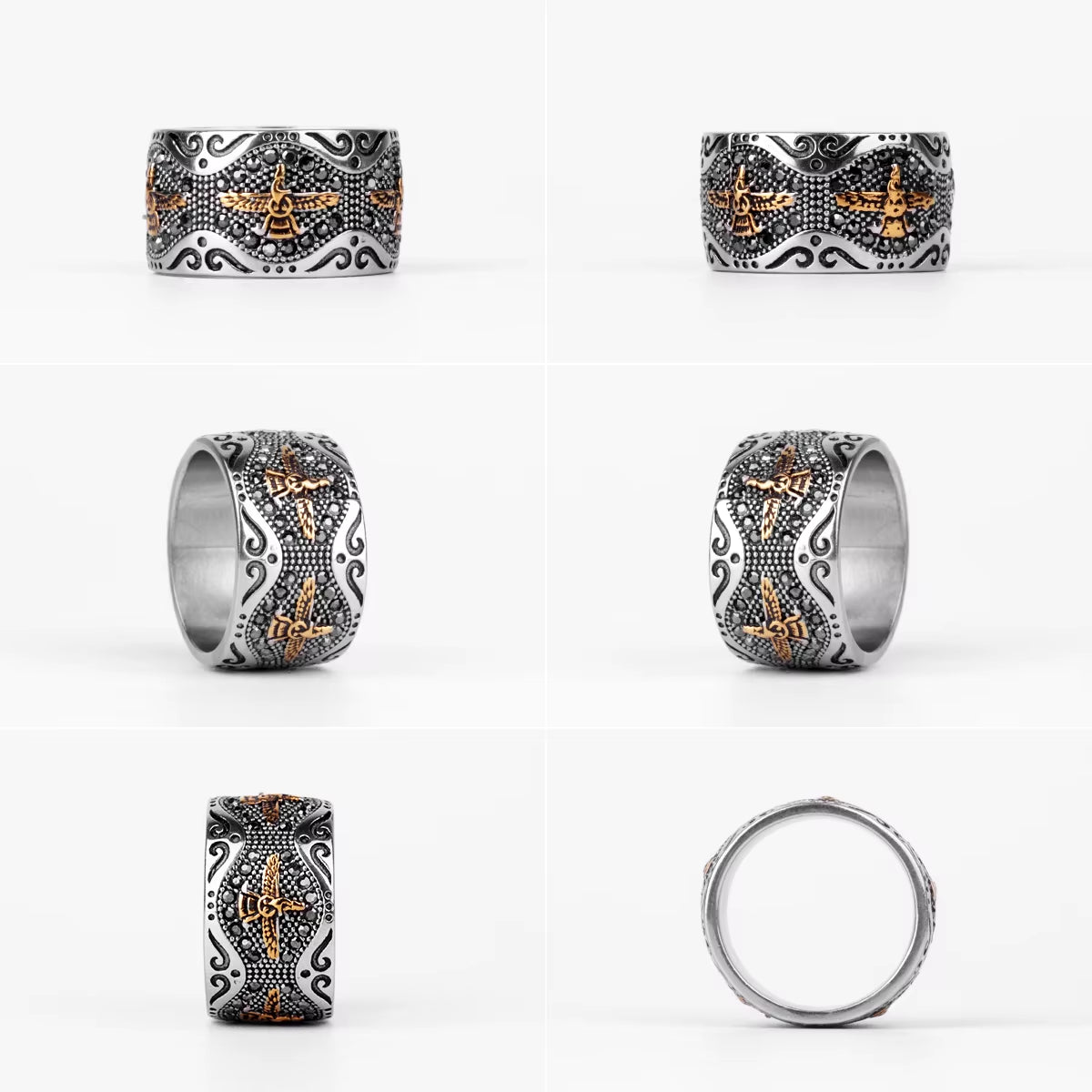 Ancient Historical Persia Zarathustra Stainless Steel Men Rings Luxury Punk Hiphop for Biker Jewelry Creativity Gift Wholesale