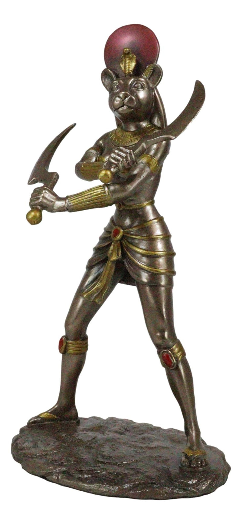 Classical Egyptian Goddess Sekhmet Ra with Solar Disc and Uraeus Statue 11"H