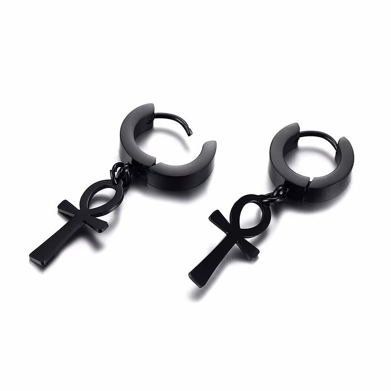 ANKH HUGGIE EARRINGS STAINLESS STEEL EGYPTIAN CROSS DROP EARING for MEN WOMEN EGYPT JEWELRY