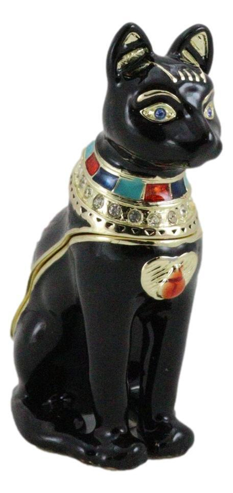 Ancient Egyptian Bastet Cat Goddess Pewter Austrian Crystals Trinket Jewelry Box