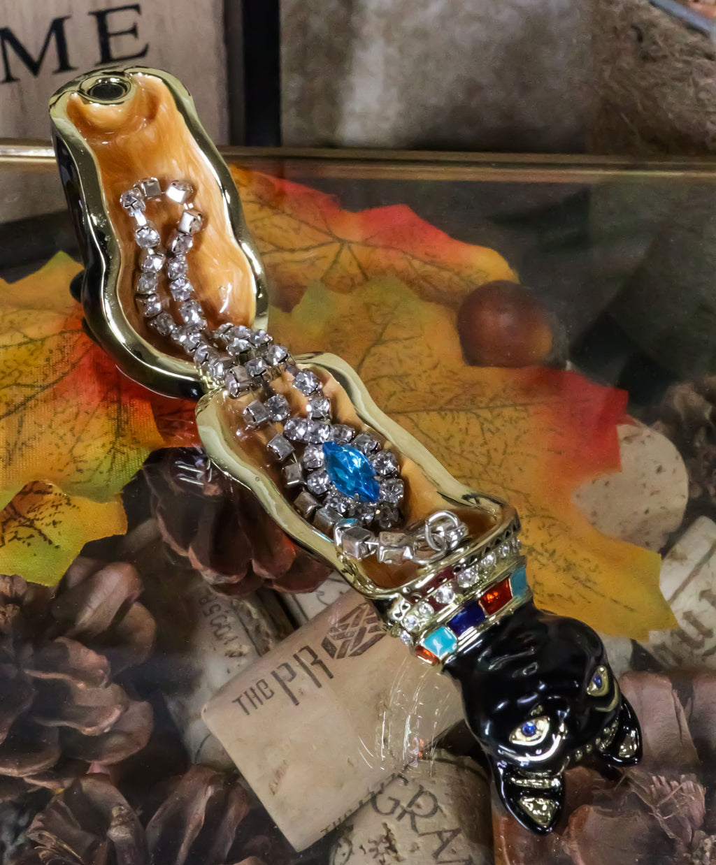 Ancient Egyptian Bastet Cat Goddess Pewter Austrian Crystals Trinket Jewelry Box