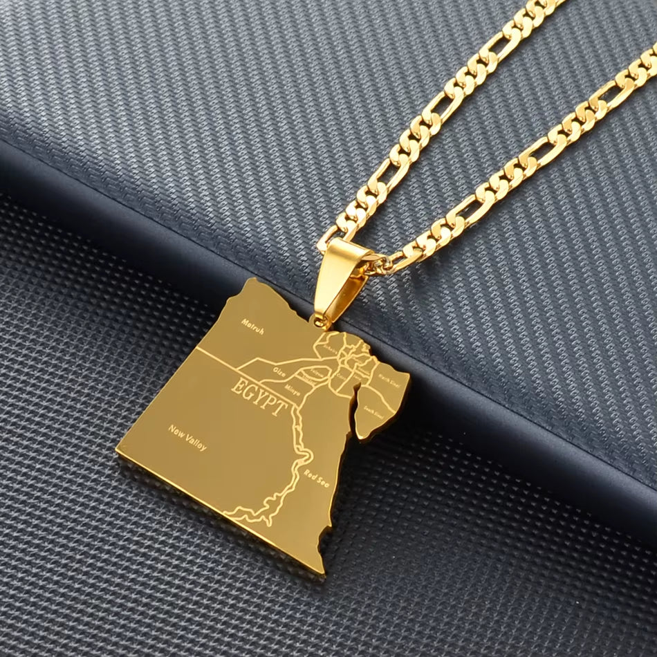 Country Egypt Map States Pendant Necklaces for Men Women Gold Color Jewelry Egyptians Maps #166221