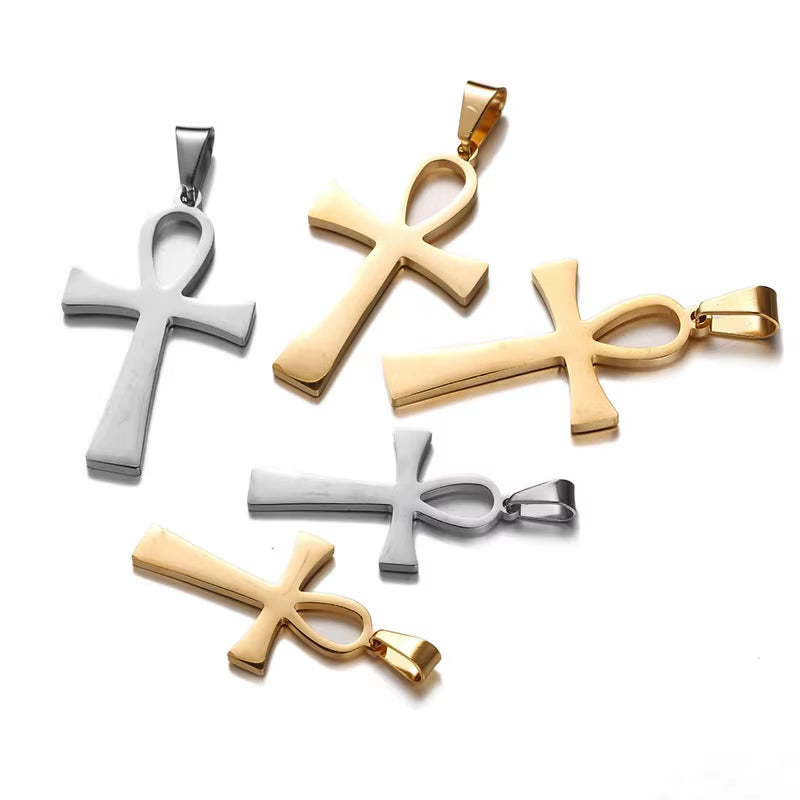 10Pcs/Lot Egypt Symbol Stainless Steel Charm Ankh Pendant Charms Fit Necklace DIY Jewelry Making