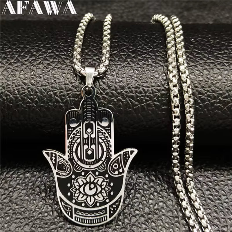 Hamsa Hand of Fatima Stainless Steel Necklaces Men Fatima´S Hand Turkish Eye Necklaces Pendants Jewelry Collier Homme N933S02