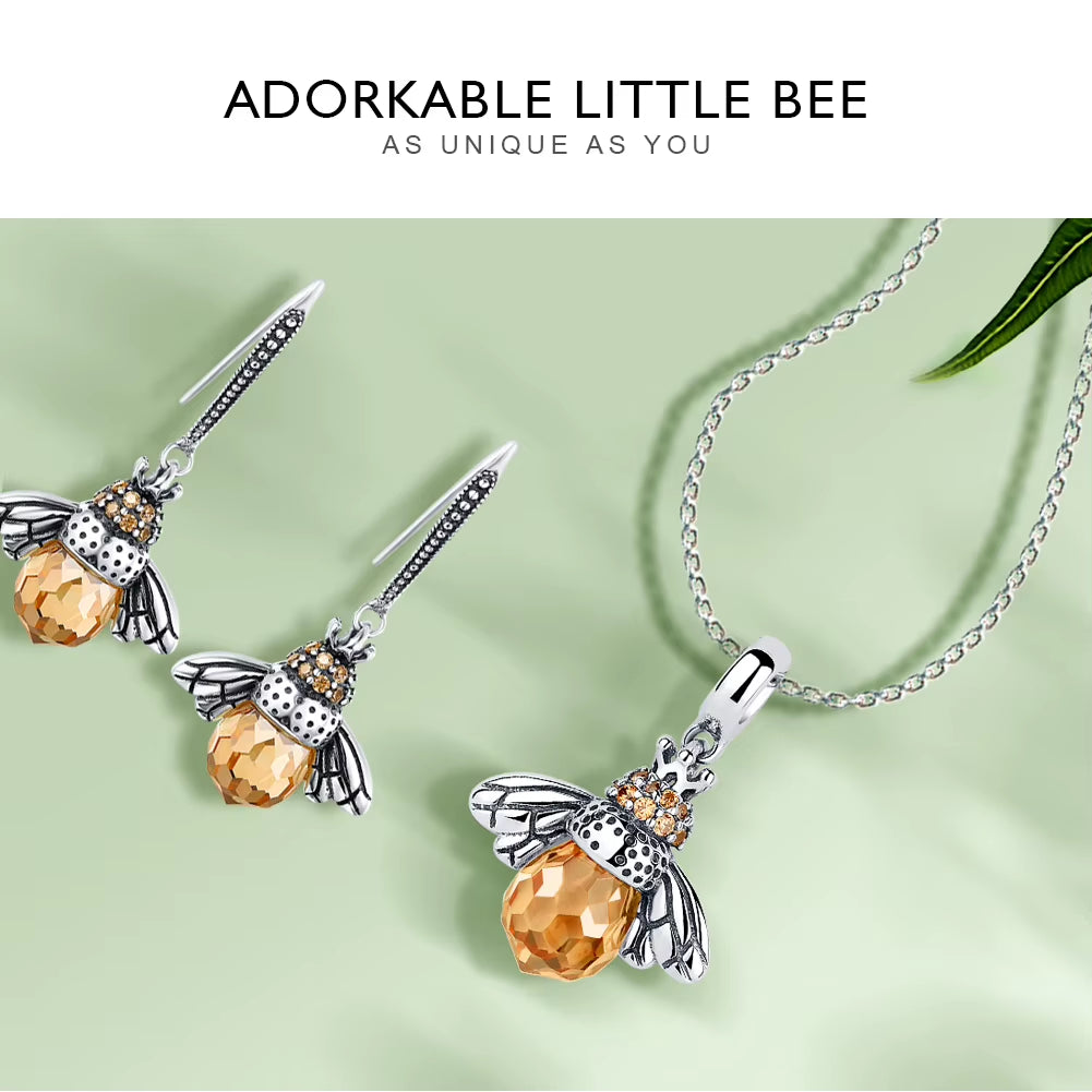 925 Sterling Silver Lovely Orange Bee Insect Pendant Necklace for Women 14K Gold Plated Jewelry Birthday Gift 2 Colors