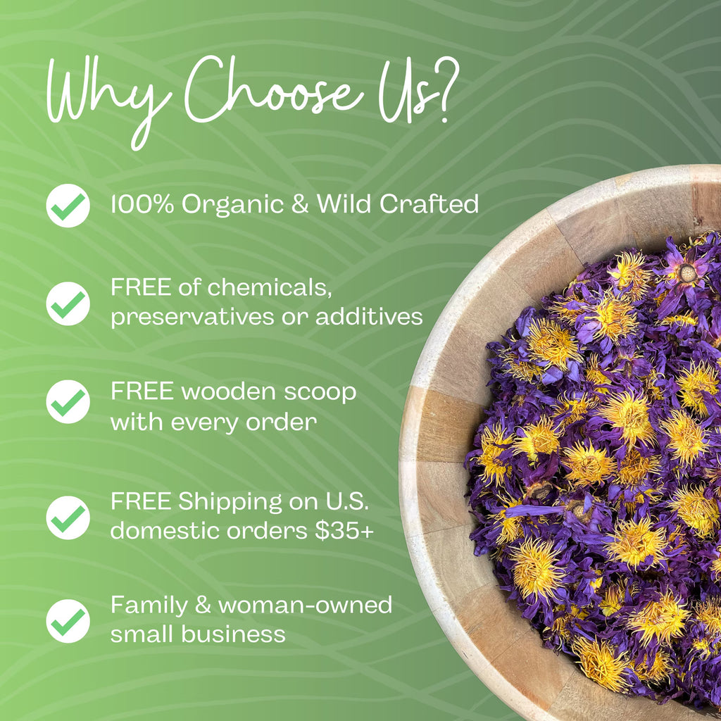 Organic Egyptian Blue Lotus Petals & Stems: Pre-Ground Nymphaea Caerulea