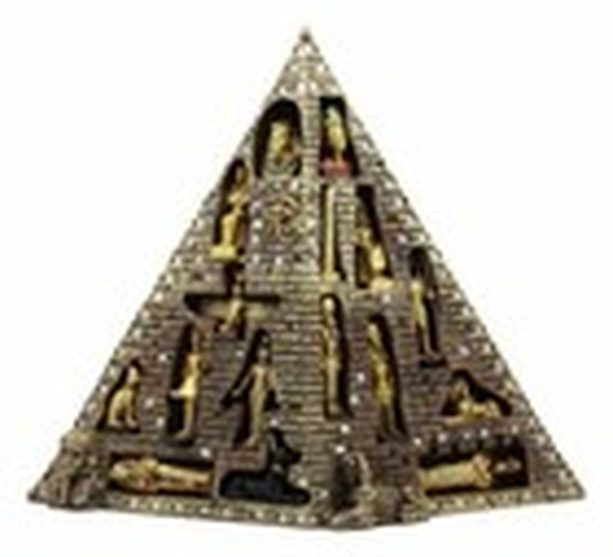 Egyptian Pyramid Statue with 16 Miniature Gods Anubis Osiris Isis Maat Bastet