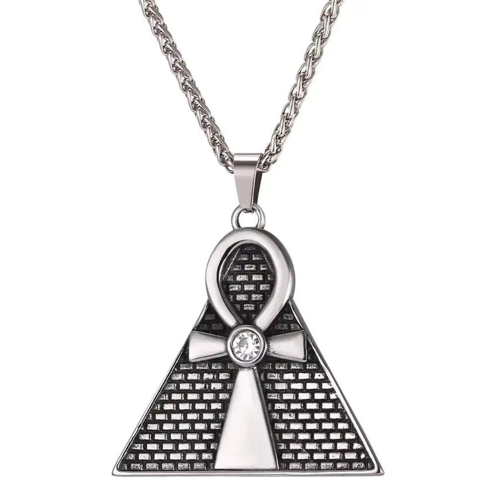 Ancient Egyptian Symbol Necklaces Stainless Steel Eagle Triangle Pyramid Ankh Cross Bastet Anubis Pharaoh Pendant Jewelry