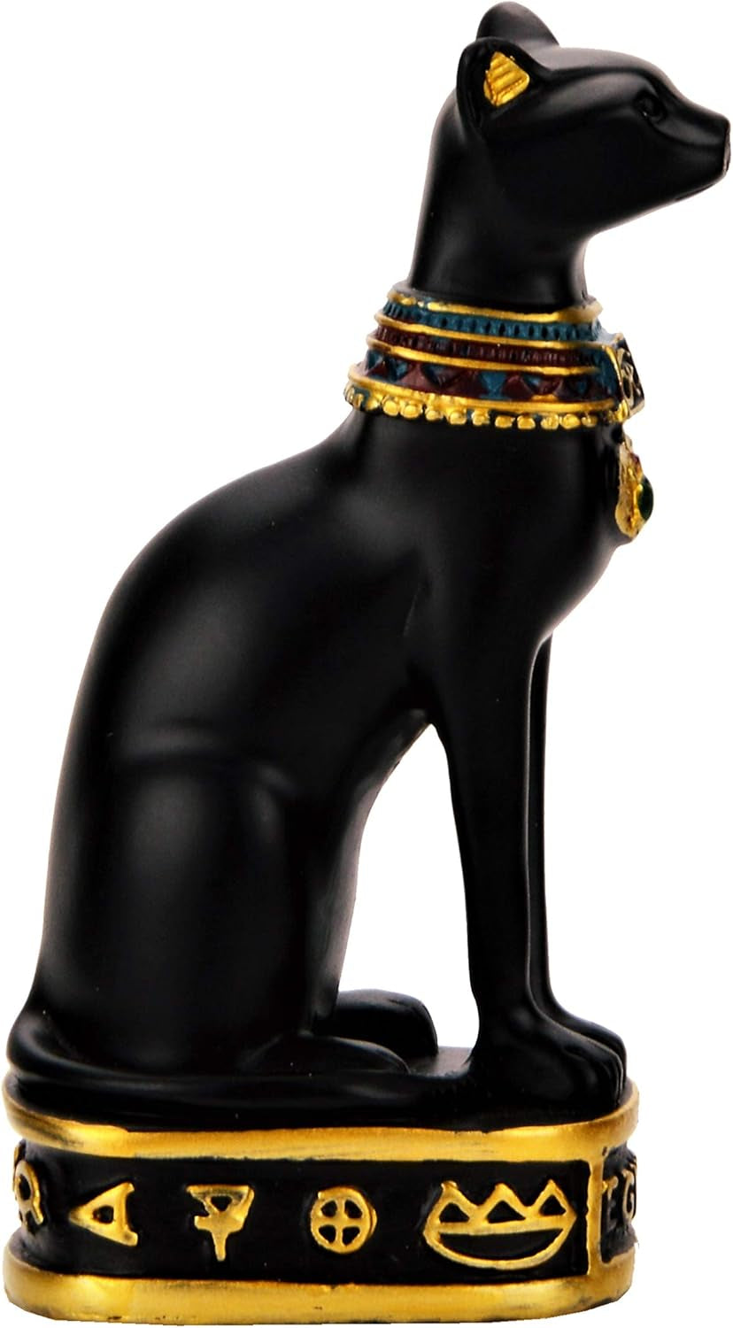 Egyptian Bastet Collectible Figurine the Black Cat Goddess Statue - Handmade in Egypt (Small 3.5 Inches Tall)