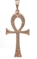 14K Yellow White or Rose Gold Egyptian Ankh and Vine Cross Charm Pendant