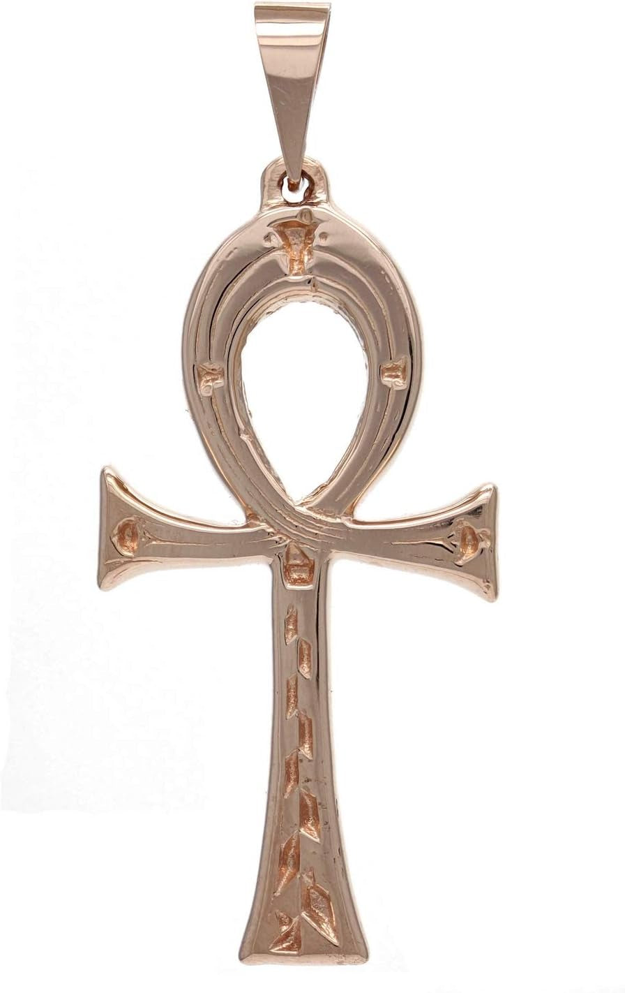 14K Yellow White or Rose Gold Egyptian Ankh and Vine Cross Charm Pendant