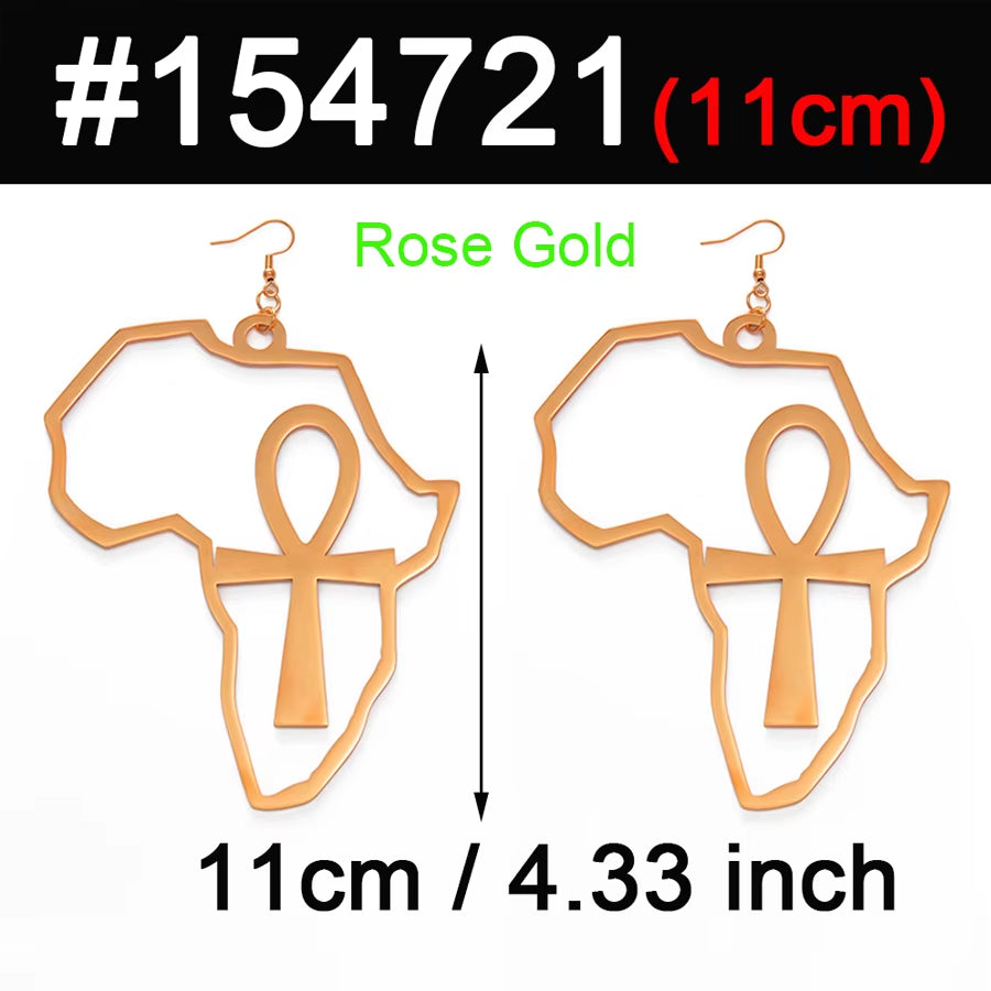 African Map Big Ankh Earrings Exaggerate Larger Earring Africa Egypt Nile Key Traditional Ethnic Hyperbole #154721